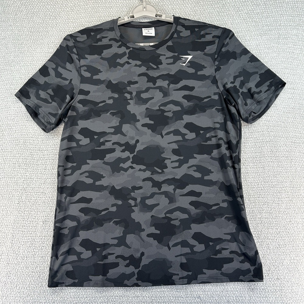 Gymshark Shirt Mens XL Black Gray Camo Arrival Performance Workout Training Gym